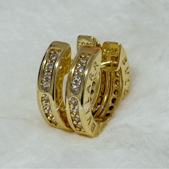 14K Gold Plated 925 Sterling Silver Round Cubic Zirconia Hoop Earrings - Picture 3 of 5